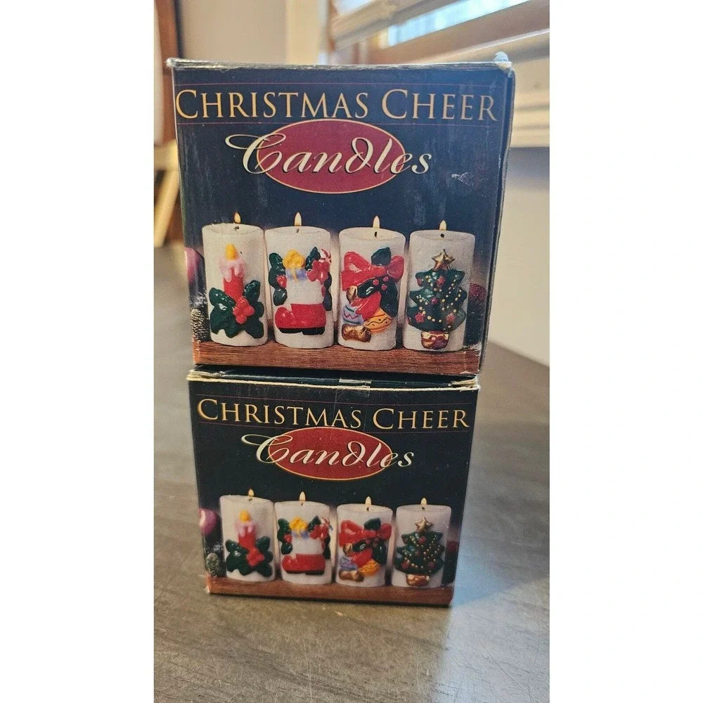 Vintage Christmas Cheer Candles 7 pack Holday Christmas themed candles- w/ boxes